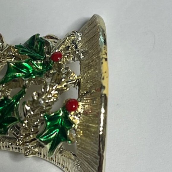 VTG Gerry's Christmas Holiday Bell Gold Tone Red Green Movable Bow Brooch Pin 2" - Picture 14 of 15